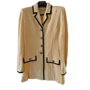 St. John Collection Vintage Knit Light Yellow and Black Jacket Skirt Suit size 4
